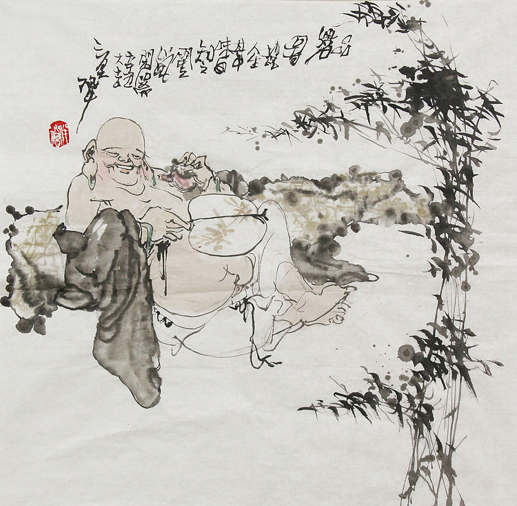 福建省美协理事 陈振国《品茗图》国画作品