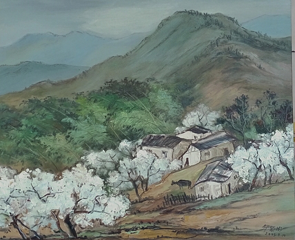 福建省美术家协会会员 艺术家 伊贤彬 油画作品《三月梨花沟》