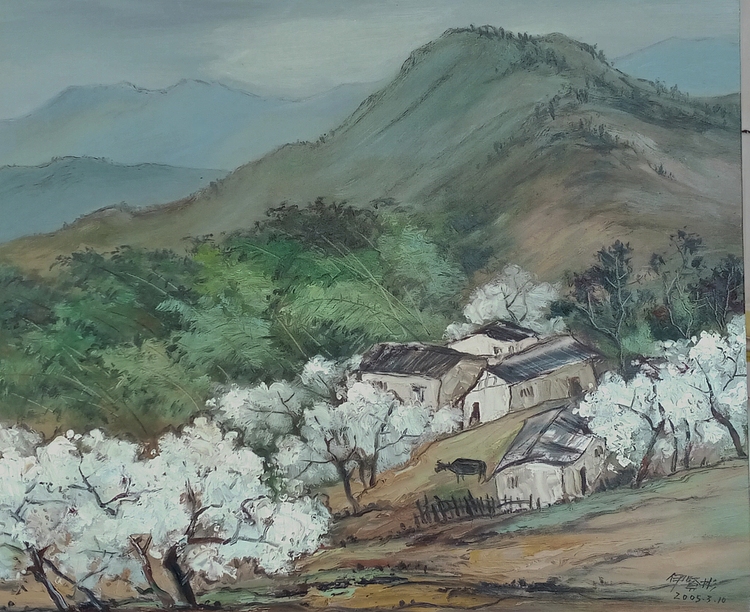 福建省美术家协会会员 艺术家 伊贤彬 油画作品《三月梨花沟》
