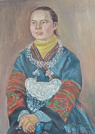 福建省美术家协会会员 艺术家 伊贤彬 油画作品《苗女阿秀》45