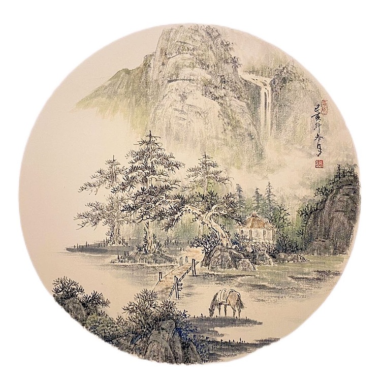 明理 四川省美术家协会会员 当代工笔画研究会会员 山水系列 《问道》