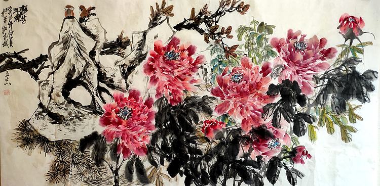 山西著名画家 范立志 花鸟作品 四尺群芳斗艳