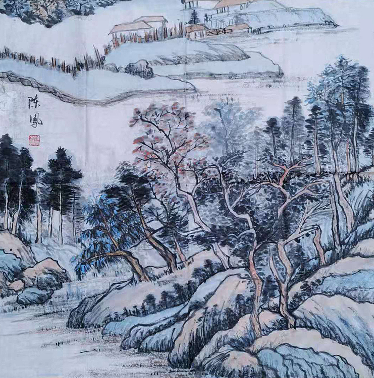 河南省美术家协会会员 陈凤 国画《山水》