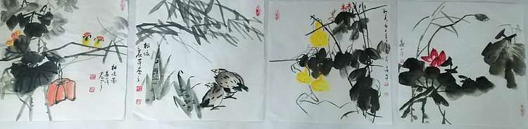 王丽萍 花鸟小品 四条屏