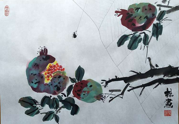 李林砚沐 当代实力派画家李林国画作品《喜从天降》