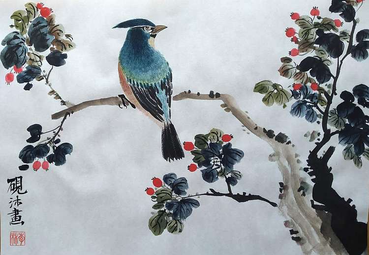 李林砚沐 当代实力派画家李林国画作品《花鸟小品》