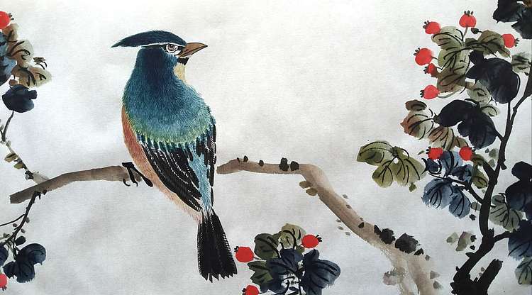 李林砚沐 当代实力派画家李林国画作品《花鸟小品》