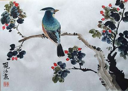 李林砚沐 当代实力派画家李林国画作品《花鸟小品》