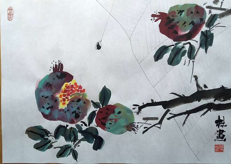 李林砚沐 当代实力派画家李林国画作品《喜从天降》