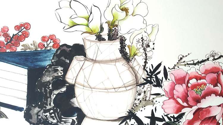 李林砚沐 玉兰花瓶图