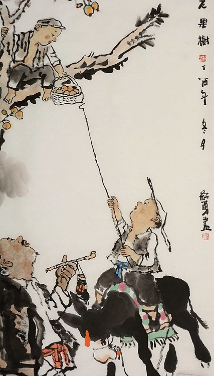 鲁迅美术学院教授 中国美术家协会会员 贲绍勇《村旁的老果树》