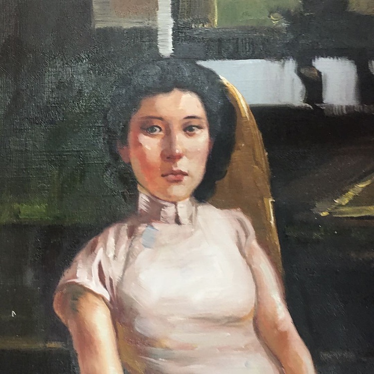 黄振能手绘油画作品《闲趣》