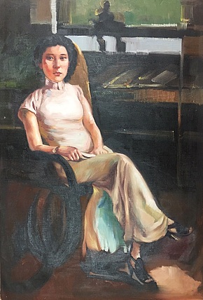 黄振能手绘油画作品《闲趣》