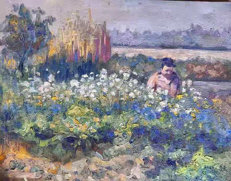 艺术家齐亮写生油画作品《探春》