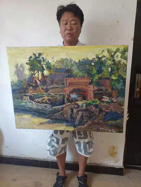 艺术家齐亮写生油画作品《陕北一角》