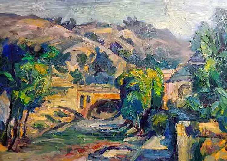 艺术家齐亮写生油画作品《陕北风景》