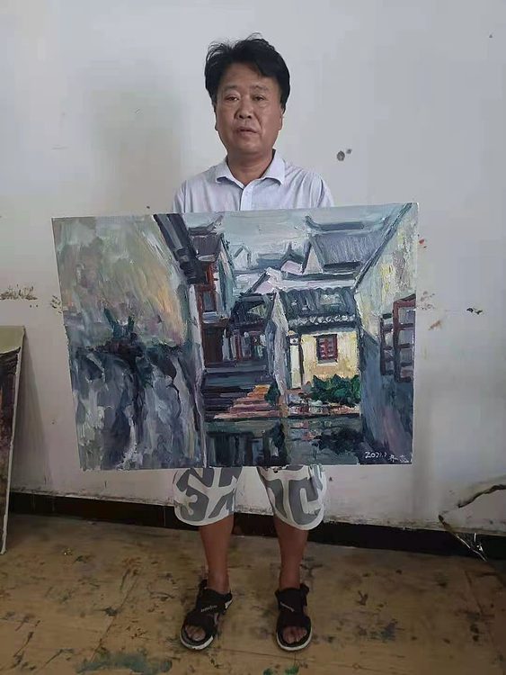 艺术家齐亮写生油画作品《周庄之韵》