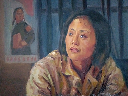 艺术家齐亮写生油画作品《女知青》