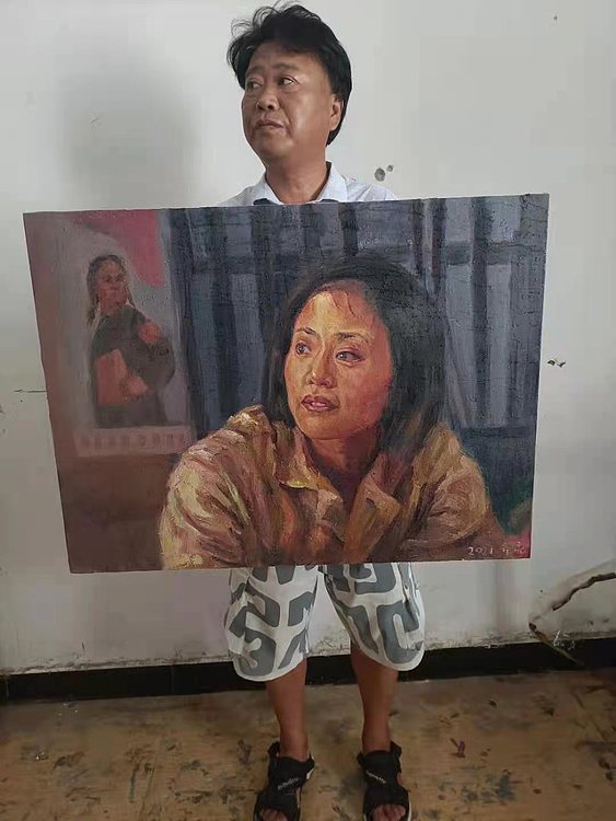 艺术家齐亮写生油画作品《女知青》