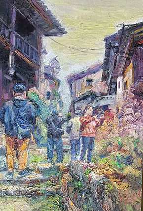 艺术家齐亮写生油画作品《古镇游记》