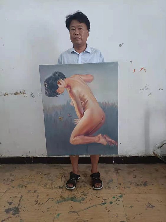 艺术家齐亮写生油画作品《雾中花》