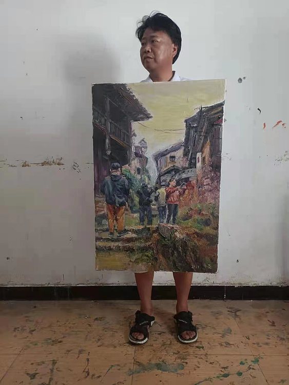 艺术家齐亮写生油画作品《古镇游记》