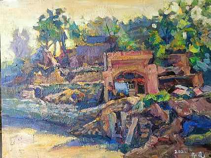 艺术家齐亮写生油画作品《陕北一角》