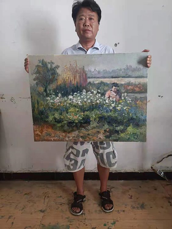 艺术家齐亮写生油画作品《探春》