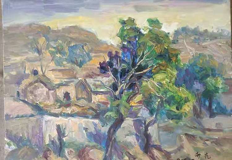 艺术家齐亮写生油画作品《陕北风景》