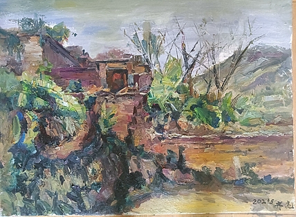 艺术家齐亮写生油画作品《陕北风景》