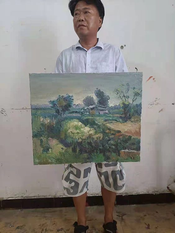 艺术家齐亮写生油画作品《田园风光》