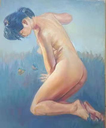 艺术家齐亮写生油画作品《雾中花》