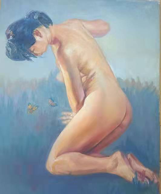 艺术家齐亮写生油画作品《雾中花》