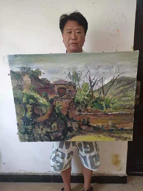 艺术家齐亮写生油画作品《陕北风景》