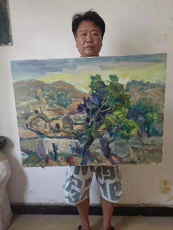 艺术家齐亮写生油画作品《陕北风景》