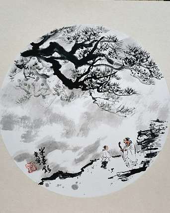 秦广宁 国画，松下问童子