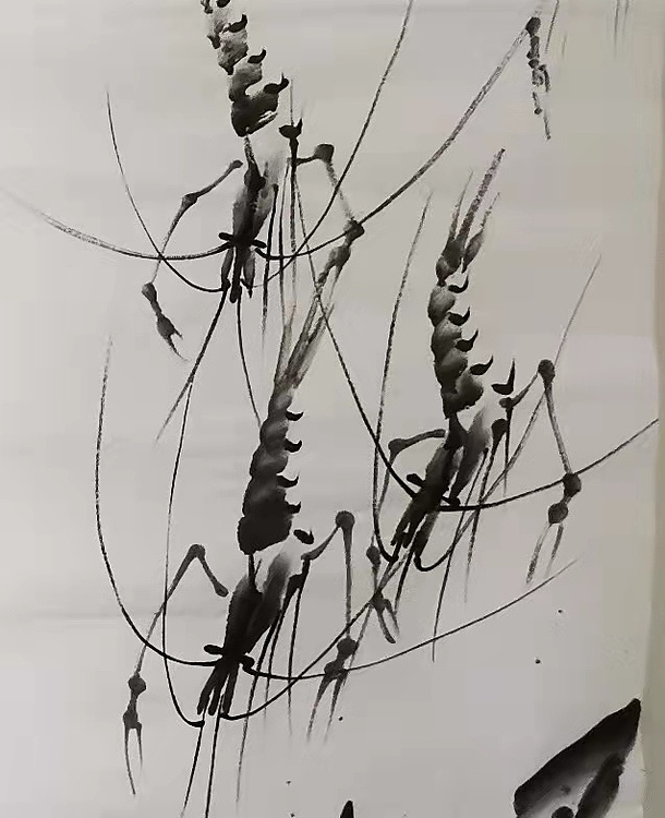 范彩君 德州市美协会员,国画,《虾趣无穷》