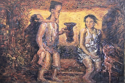 黄振能手绘油画作品《家》