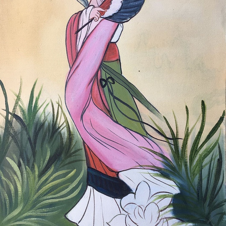 张嘉應手绘油画作品《飘逸》