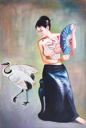 张嘉應手绘油画作品《鹤》
