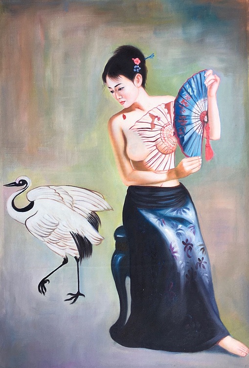 张嘉應手绘油画作品《鹤》