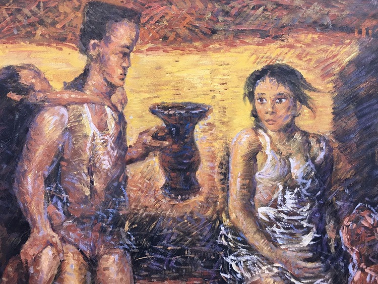 黄振能手绘油画作品《家》