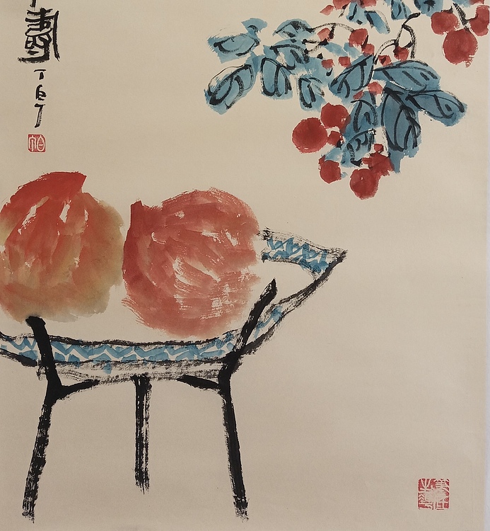 《大吉多寿》国家一级美术师中国美术家协会会员丁白丁 精品花鸟