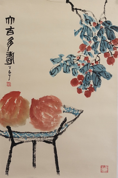 《大吉多寿》国家一级美术师中国美术家协会会员丁白丁 精品花鸟