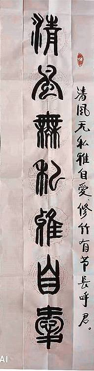 冯孟融人 篆书对联：清风无私雅自爱、修竹有节长呼君