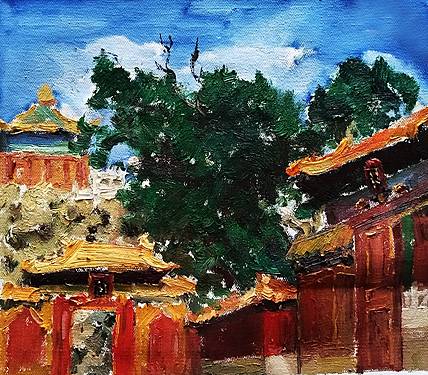 胡冰 原创油画作品《故宫后园》