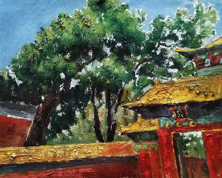 胡冰 原创油画作品《故宫后园2》