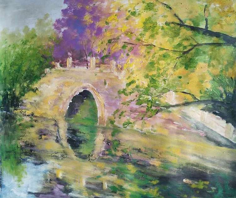 胡冰 原创油画作品《公园风景》