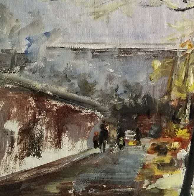 胡冰 原创油画作品《冬季傍晚来临》
