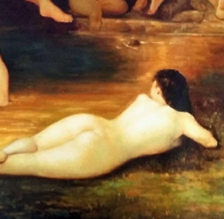 岳志敏 纯手绘油画作品《大师笔下的浴女图》